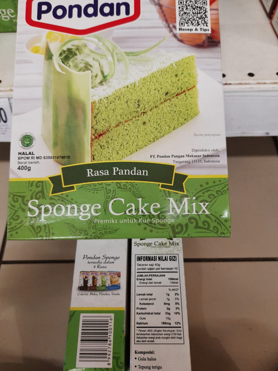 Nilai Kandungan Gizi Pondan Sponge Cake Mix Rasa Pandan G